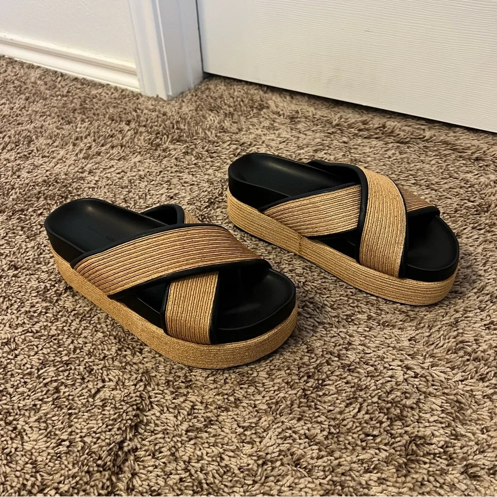 Rebecca Minkoff Black and Tan Platform Sandals